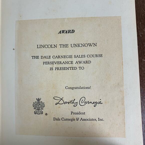 1968 Lincoln the Unknown Dale Carnegie Perseverance Award hardback book - Picture 15 of 15